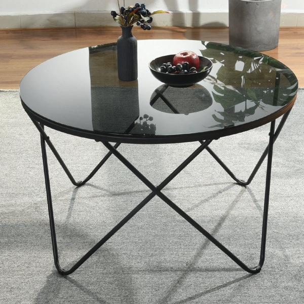 Ebern Designs Braman 18.9'' Tall Glass Cross Legs End Table Wayfair